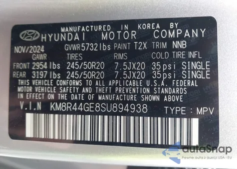 2025 Hyundai Palisade Sel Premium из США, поврежденный, VIN KM8R44GE8SU894938